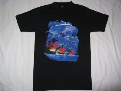MID SUMMER FANTASTIC CLEARING SALE-AMERICAN T-SHIRT PRINTED WITH AMERICAN MOTIVE-TWO DOLPHINS IN WATER-UNFORGETTABLE GIFT-TOP QUALITY-LOWEST PRICE GUARANTEE-DO NOT MISS THIS CHANCE-ART NO. 19780012677-REA 50%