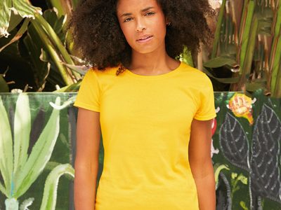 MID SUMMER FANTASTIC CLEARING SALE-AMERICAN PLAIN ROUND NECK LADIES T-SHIRT-YELLOW-MEMORABLE GIFT-TOP QUALITY-LOWEST PRICE GUARANTEED-DO NOT MISS THIS CHANCE-ART NO. 61372-REA 27%
