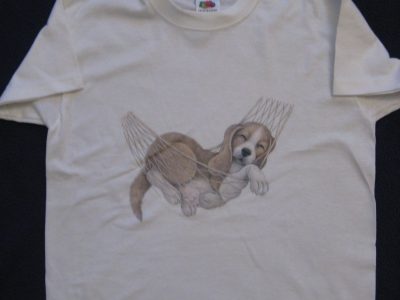 AMERICAN T-SHIRT PRINTED WITH USA MOTIVE " DOG SLEEPING IN NET " LOWEST PRICE GARANTI. Art.No. 17114-6929