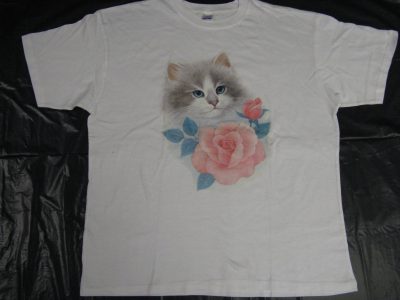 AMERICAN T-SHIRT PRINTED WITH USA MOTIVE " CAT WITH ROSE FOWER " LOWEST PRICE GARANTI. Art.No. 120816-2126