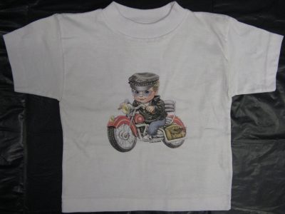 AMERICAN T-SHIRT PRINTED WITH USA MOTIVE " BOY DRIVING MOTOR CYCLE " LOWEST PRICE GARANTI. Art.No. 120816-2155