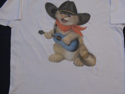 MID SUMMER FANTASTIC CLEARING SALE-AMERICAN T-SHIRT PRINTED WITH AMERICAN MOTIVE-CAT PLAYING GUITAR- UNFORGETTABLE GIFT-TOP QUALITY-LOWEST PRICE GUARANTEE-DO NOT MISS THIS CHANCE-ART NO. 19780012677-REA 50%