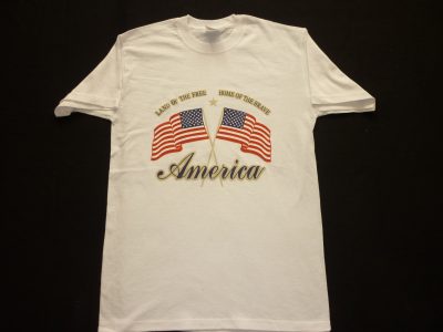 AMERICAN T-SHIRT PRINTED WITH MOTIVE OF "USA CROSS FLAG"-UNFORGETTABLE GIFT-TOP QUALITY-LOWEST PRICE GUARANTEED-DO NOT MISS THIS CHANCE-FREE HOME(POST OFFICE) DELIVERY-ART NO. 1979122683-REA 50%